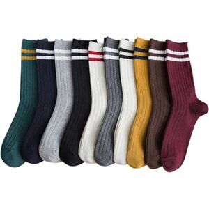 10 Womens Striped Crew Socks 5-10 Pairs Cute Retro Long Socks Vintage Fun